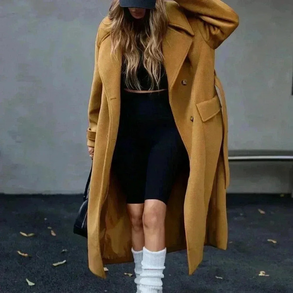 Khaki Casual Women's Oversized Double-Breasted Coat - Picture 4 of 8